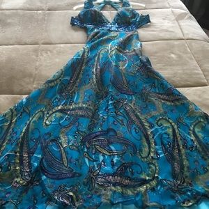 Paisley teal formal dress